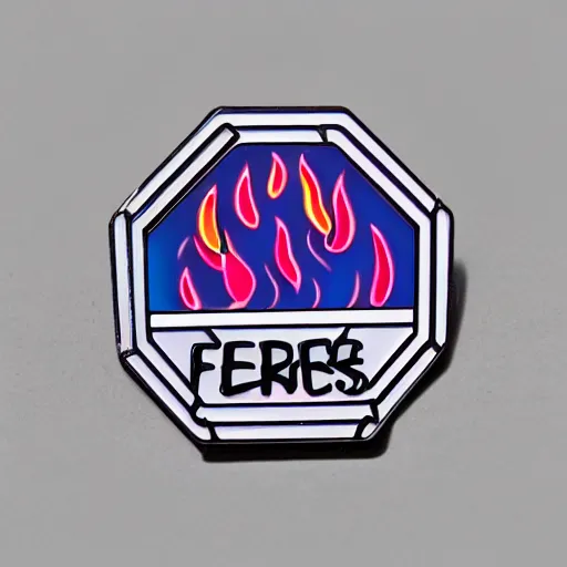 Image similar to a photo of a retro 8 0 s clean fire flames warning enamel pin, studio lighting, behance