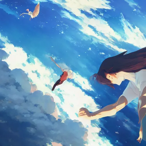 Prompt: Flight of the Icarus of the Flaming Wing, Anine style detailed, 4k hd, artstation, digital illustration by Makoto shinkai and Studio Ghibli, Kyoto Animation, featured on pixiv