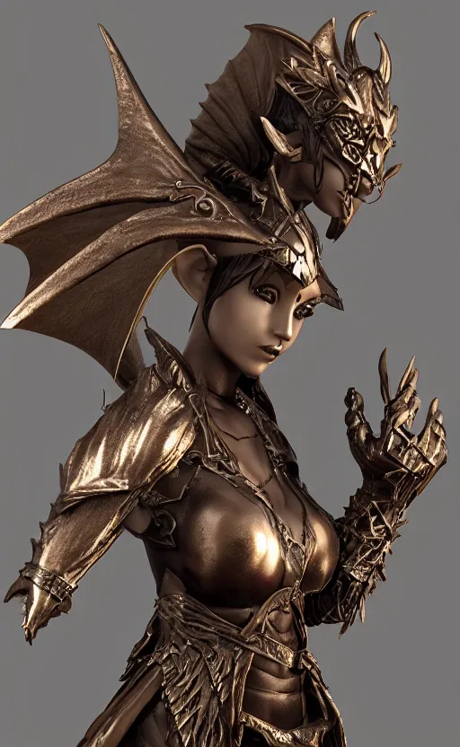 Image similar to Gothic elf princess in dragon armor, bronze statue, unreal engine, high detailed