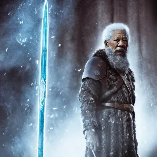 Prompt: profile photo of morgan freeman in a dark viking hood playing odin all father from the thor movie, highly detailed, cinematic shot, cinematic lighting, 8 k, exquisit facial detail