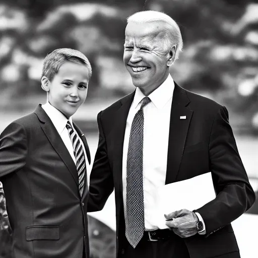 Image similar to A photo of joe biden teams up with a teenage joe biden, perfect faces, 50 mm, award winning photography