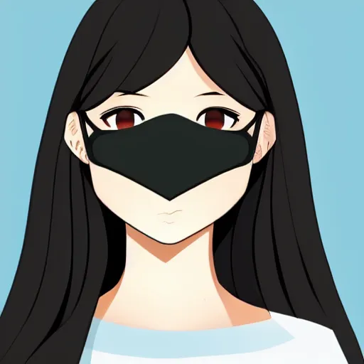 Image similar to full headshot portrait of a girl with long black hair, wearing a surgical mask, drawn by ATDAN, by Avetetsuya Studios, attractive character, colored sketch anime manga panel, trending on Pixiv