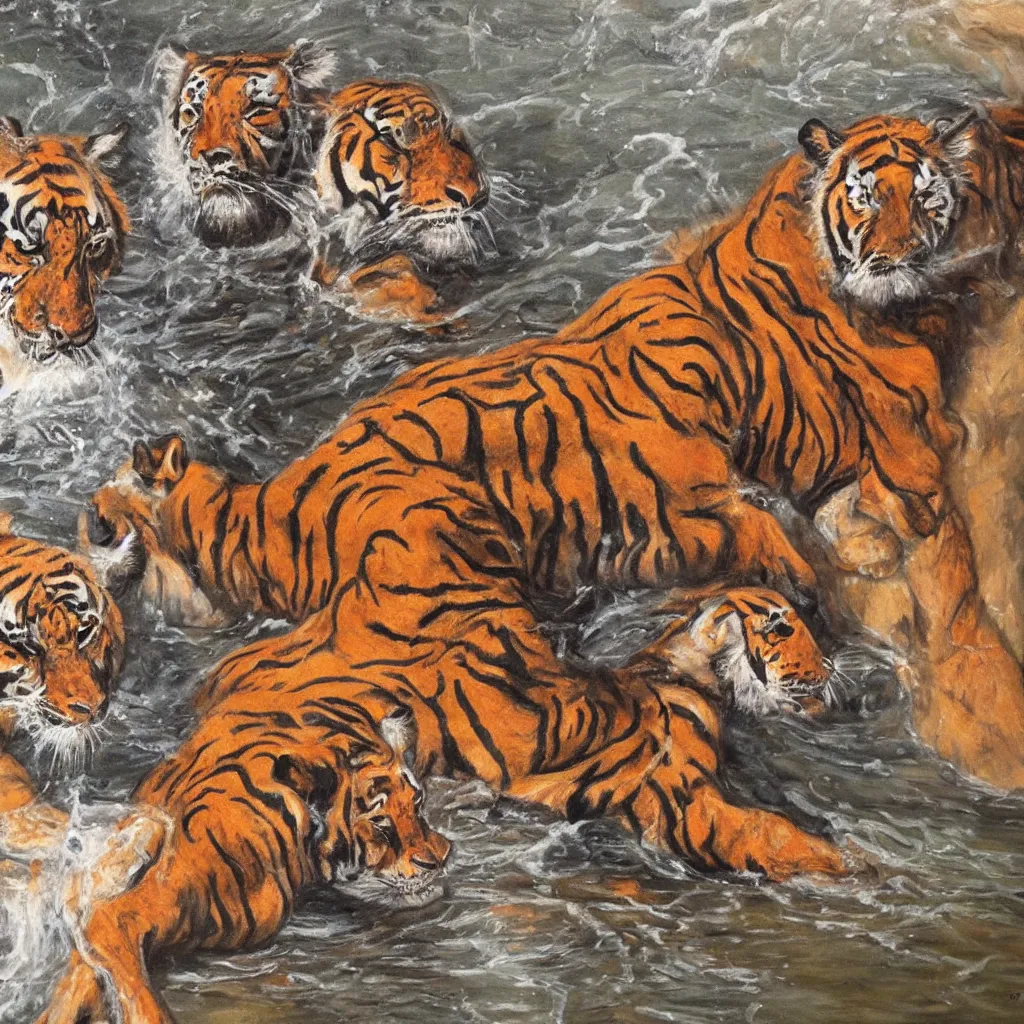 Prompt: ⛲ 🔐 🐅, highly detailed oil painting,