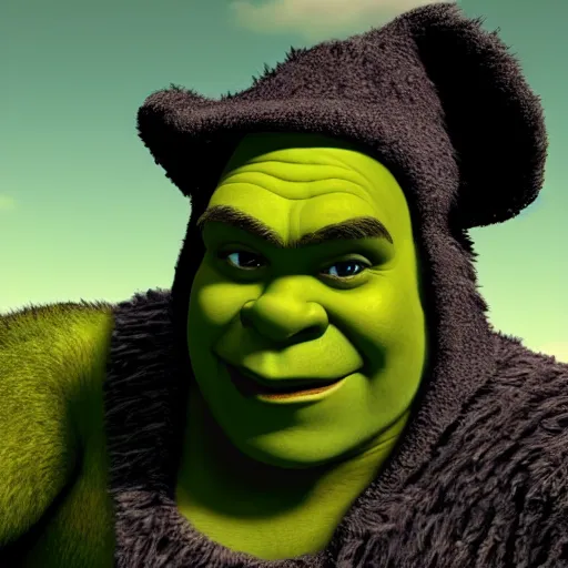 Image similar to Shrek in the style of Darth Vader from Star Wars, realism, against the background of the battlefield, depth of field, focus on Shrek,