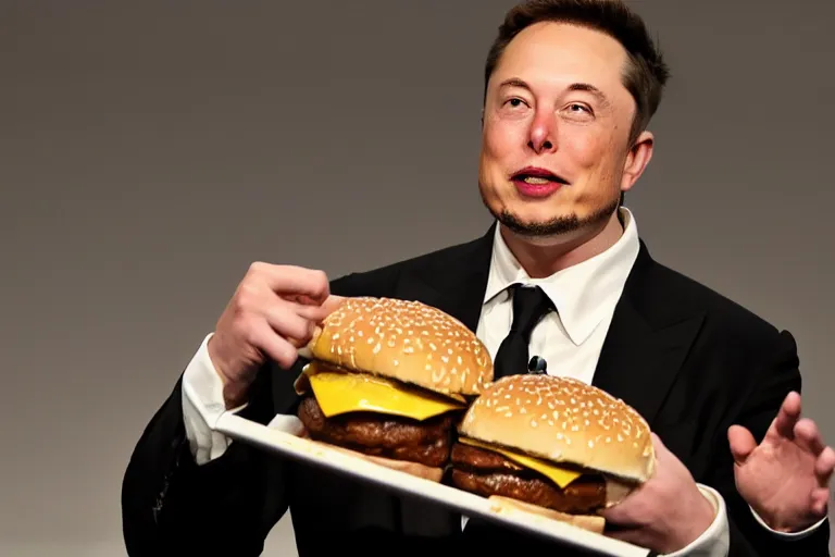 Prompt: elon musk introducing his new hamburger, 4k