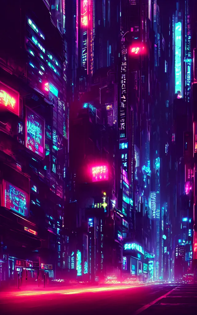 Image similar to concept art of a magnificent dark neon futuristic cyberpunk city bustling street at night cyberart in the style of liam wong in the film akira rendered in octane, 3 d render, trending on cgsociety, blender 3 d, displacement mapped