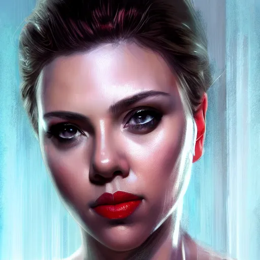 Prompt: scarface played by scarlett johansson, face portrait, hd shot, digital portrait, elegant, beautiful, fantasy art, artstation, comic style, by artgerm, guy denning, jakub rozalski, magali villeneuve and charlie bowater