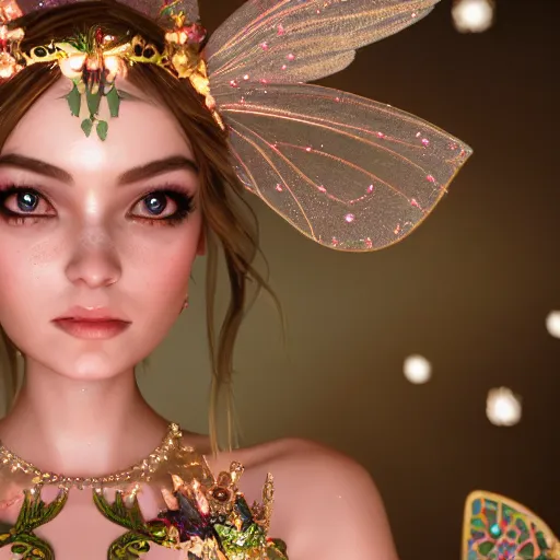 Image similar to portrait of fairy princess, glowing, ornate and intricate jewelry, jaw dropping beauty, glowing background lighting, white accent lighting, hyper detailed, fairy tale, 4 k octane render