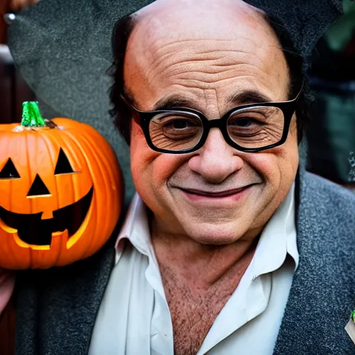 Prompt: danny devito trick or treating, ( sony a 7 r iv, symmetric balance, polarizing filter, photolab, lightroom, 4 k, dolby vision, photography awardm, voque, perfect face )