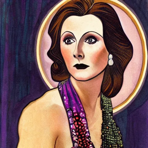 Prompt: greta garbo in the style of mucha