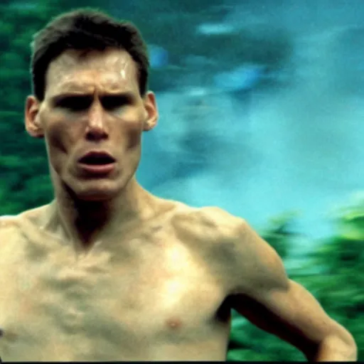 Image similar to Live Action Still of Jerma985 in Apocalypse Now, real life, hyperrealistic, ultra realistic, realistic, highly detailed, epic, HD quality, 8k resolution, body and headshot, film still