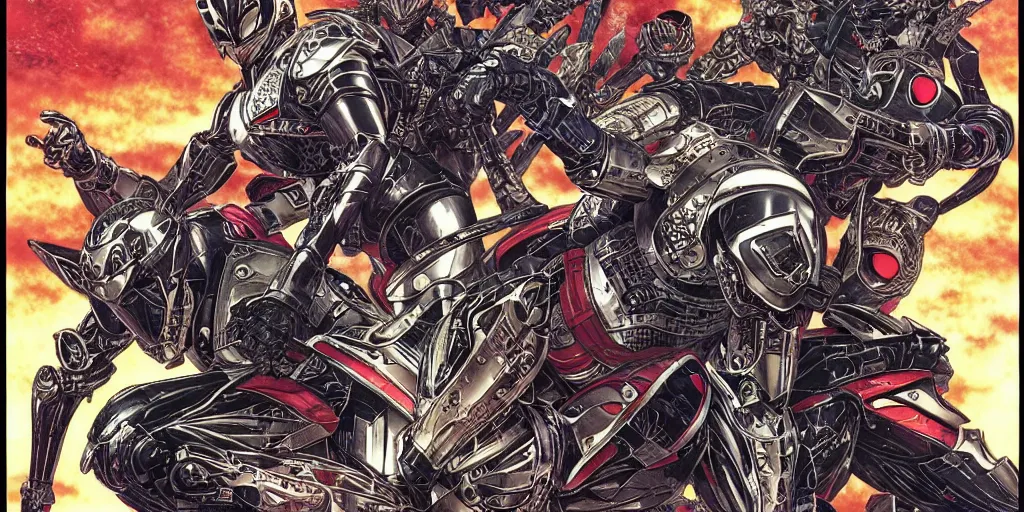 Image similar to kamen rider rx, by yoichi hatakenaka, masamune shirow, josan gonzales and dan mumford, ayami kojima, takato yamamoto, barclay shaw, karol bak, yukito kishiro