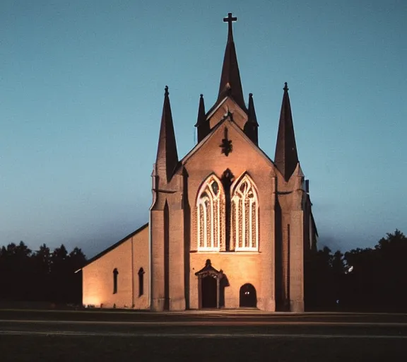 Prompt: Ghost standing in front of a church during in the night f1.8 anamorphic, bokeh, 4k, Kodachrome k135