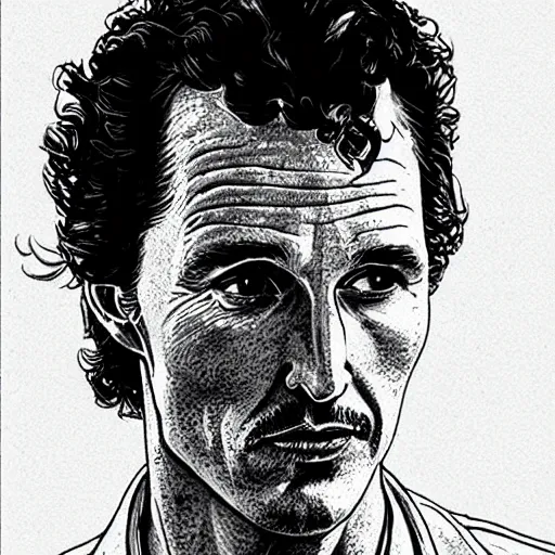 Image similar to “ matthew mcconaughey retro minimalist portrait by jean giraud, moebius starwatcher comic, 8 k ”