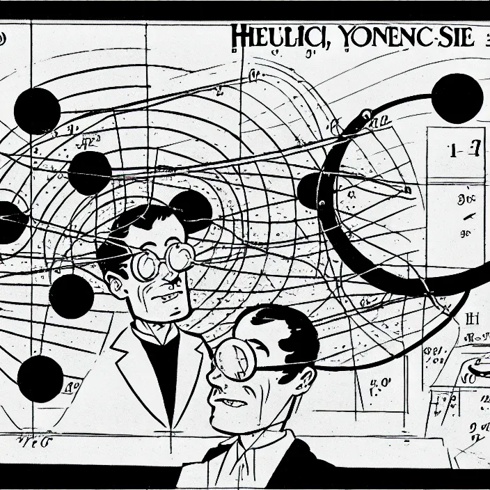 Image similar to a still frame from comic strip, scientific scheme of physics 1 9 5 0, herluf bidstrup, new yorker illustration, monochrome contrast bw, lineart, manga, tadanori yokoo, simplified,