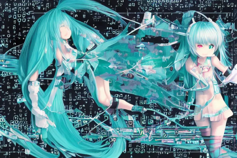 Prompt: fractal hatsune miku gnu / linux desktop environment, romance novel cover, cookbook photo, in 1 9 9 5, y 2 k cybercore, industrial photography, still from a ridley scott movie