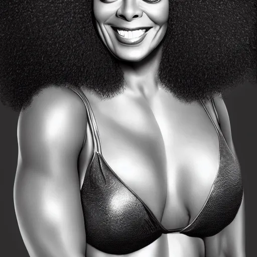 Image similar to Diana ross with the physique of a body builder, hyper realistic, ultra detailed, cinematic, dynamic lighting, photorealistic, refined, intricate, digital art, digital painting, masterpiece, 8k