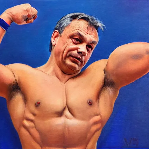 Image similar to viktor orban weightlifting, oil painting