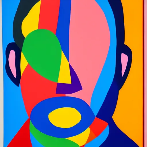 Prompt: a portrait a very ordinary person, by Ellsworth Kelly, acrylic painting, flat bold color, facing front, anatomically correct, beautiful perfect face, sharp focus, Highly Detailed, 8k, HD, abstract