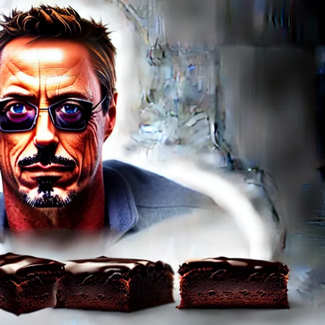 Image similar to epic professional digital art of robert downie jr. in the shape of a brownie, award winning food photo,, artstation, cgsociety, epic, stunning, gorgeous, much wow, much detail