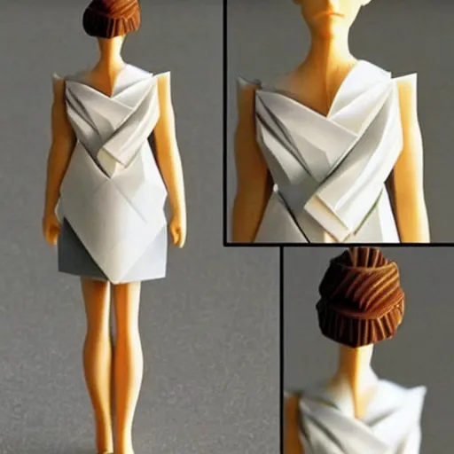 Image similar to origami figure of emma watson!!!!! _ elegant ( ( ( dress ) ) ) _ very detailed