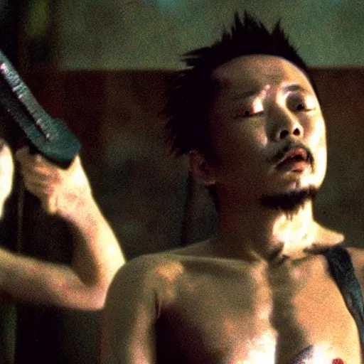 Image similar to film still from 鉄 男 tetsuo 2 body hammer 1 9 8 9 tsukamoto