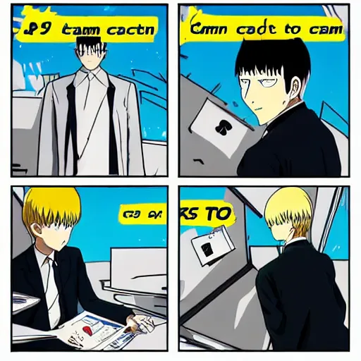 Image similar to reigen from mob psycho 1 0 0 commiting tax fraud