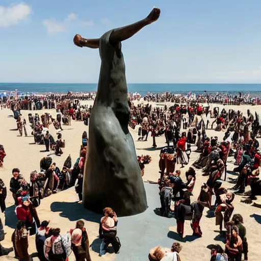 Prompt: This sculpture depicts a scene from the Spanish Civil War, which was a time of great turmoil and strife in Spain. The sculpture shows a group of people on a beach, with the ocean in the background. The people in the sculpture are all different sizes and shapes, and they are all looking in different directions. The sculpture is full of color and movement, and it is very expressive. The sculpture is also very powerful and emotional, and it has a very strong impact on the viewer. tile art, neon green by Louis Wain, by Thomas Kinkade peaceful, extemporaneous