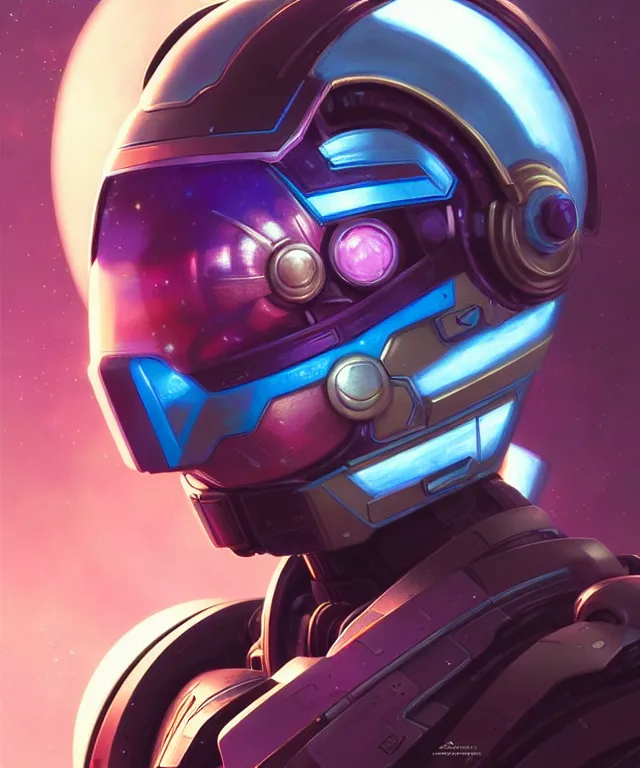 Prompt: futuristic synthwave megaman X portrait, sci-fi steampunk, fantasy, intricate, elegant, highly detailed, digital painting, artstation, concept art, smooth, sharp focus, illustration, art by artgerm and greg rutkowski and alphonse mucha