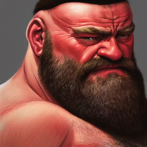 Image similar to david koechner as zangief from street fighter, ultra realistic, concept art, intricate details, eerie, highly detailed, photorealistic, octane render, 8 k, unreal engine. art by artgerm and greg rutkowski and magali villeneuve and alphonse mucha