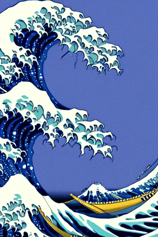 Prompt: The Great Wave off Kanagawa as a Vaporwave poster, synthwave aesthetic, highly detailed, digital painting, artstation, concept art, smooth, sharp focus, illustration