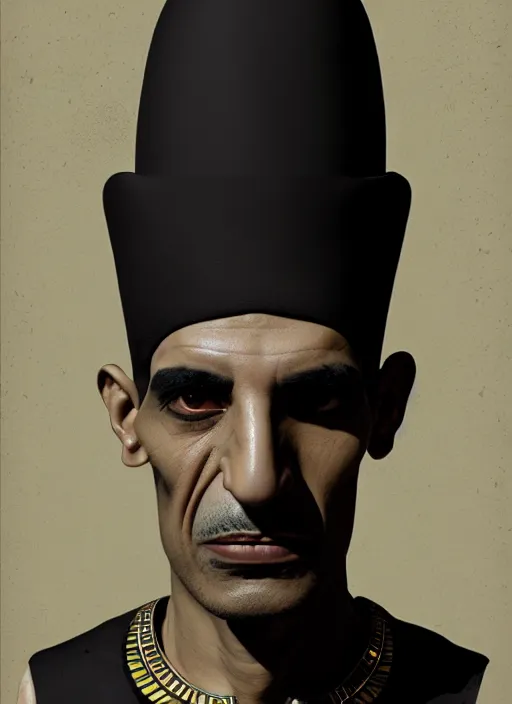 Image similar to portrait of an egyptian man with a crooked nose and a confident expression, 1 9 6 0 s, black clothes, goth, punk, funk, intricate, elegant, highly detailed, digital painting, artstation, concept art, smooth, sharp focus, illustration, art by wlop, mars ravelo and greg rutkowski