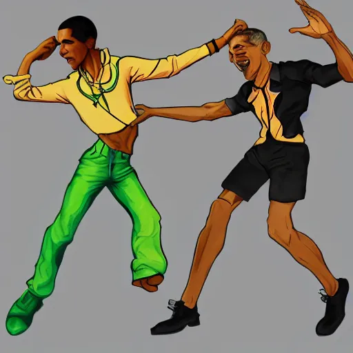 Prompt: lucio and obama dancing, detailed, high quality, artstation winner