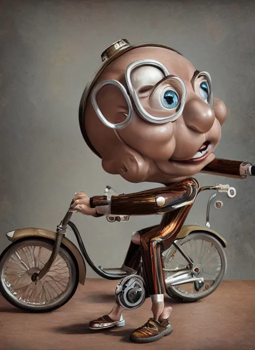 Image similar to full body of a tin toy mr bean, depth of field, zeiss lens, detailed, symmetrical, centered, fashion photoshoot, by nicoletta ceccoli, mark ryden, lostfish, earl nore, hyung tae, frank frazetta, breathtaking, 8 k resolution, extremely detailed, beautiful, establishing shot, artistic, hyperrealistic, octane render