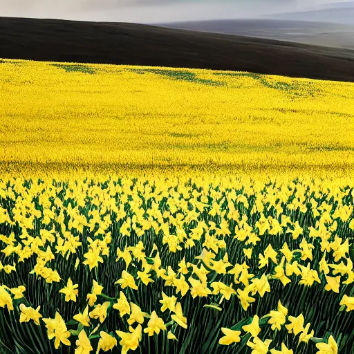 Image similar to i wandered lonely as a cloud, that floats on high o'er vales and hills, when all at once i saw a crowd, a host, of golden daffodils