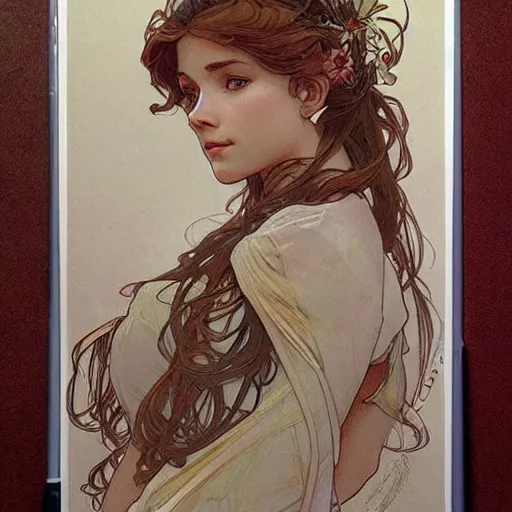 Image similar to amazing lifelike award winning pencil illustration of alphonse mucha trending artgerm greg rutkowski alphonse mucha cinematic