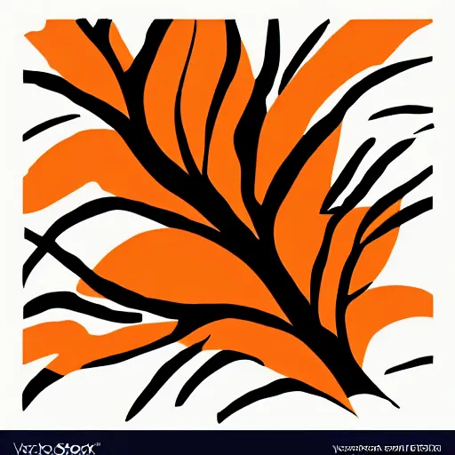 pattern art, orange and black color scheme, leaves and | Stable