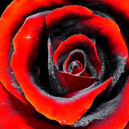 Image similar to award - winning macro of a beautiful black rose made of molten magma and nebulae on black background by harold davis, georgia o'keeffe and harold feinstein, highly detailed, hyper - realistic, inner glow, trending on deviantart, artstation and flickr, nasa space photography, national geographic