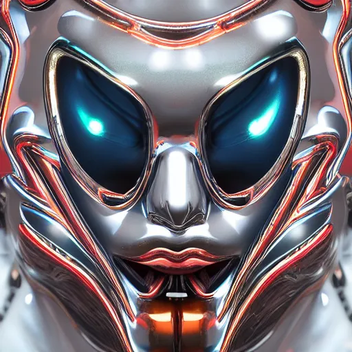 Image similar to chrome jester, glossy, metallic, neon, symmetrical, tribal patterns, realistic, unreal engine, octane, redshift, artstation, behance