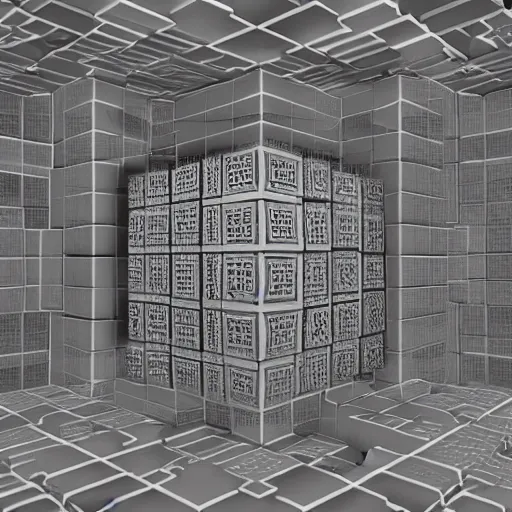 Image similar to menger sponge fractal cube, unreal engine, volumetric lighting, trending on artstation