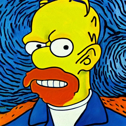 Image similar to vincent van gogh style painting of homer simpson