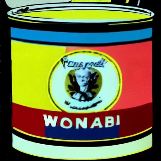 Image similar to Andy Warhol inside his soup can