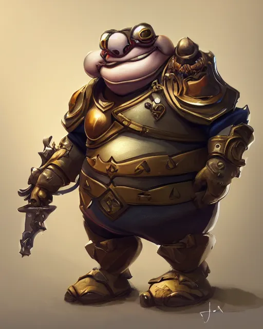 Prompt: a fat short anthropomorphic toad wearing regal ornate armor, battle stand, smooth, intricate, elegant, power aura, digital painting, artstation, concept art, high tech fantasy, sharp focus, illustration, art by james jean and justin gerard, overwatch character