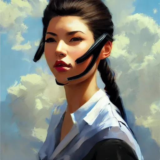 Image similar to greg manchess portrait of customer service cloud strife, medium shot, asymmetrical, profile picture, organic painting, sunny day, matte painting, bold shapes, hard edges, street art, trending on artstation, by huang guangjian and gil elvgren and sachin teng