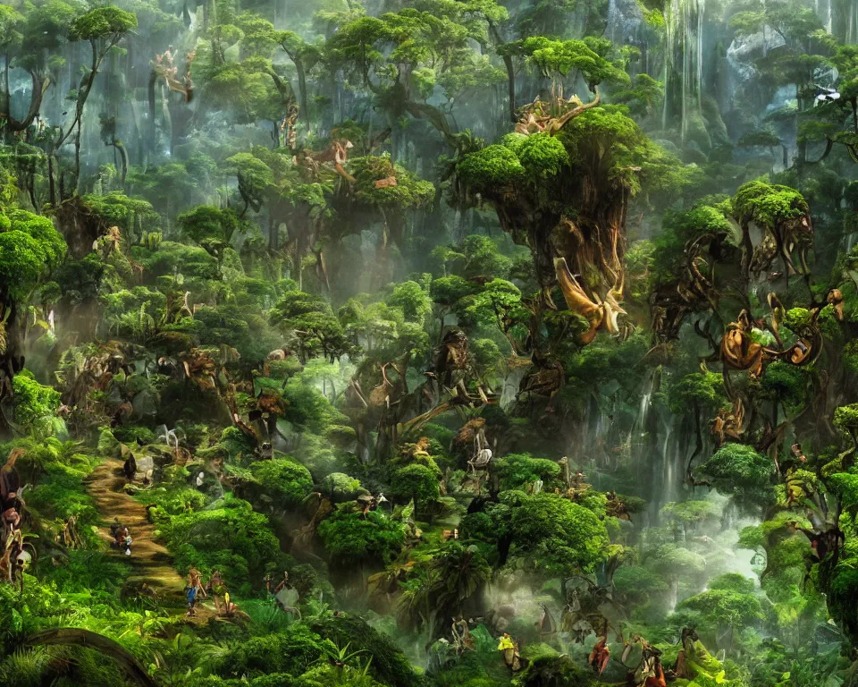 Image similar to the beastlands, avatar ( 2 0 0 9 ), lush landscape, jungle landscape