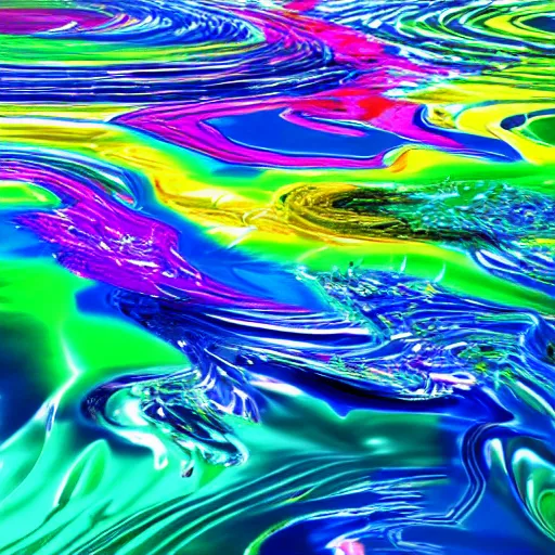 Prompt: colorful flowing liquid floating, splashing, mixing, close up, detailed, wet, glossy, unreal engine render, 3 d octane render, 8 k