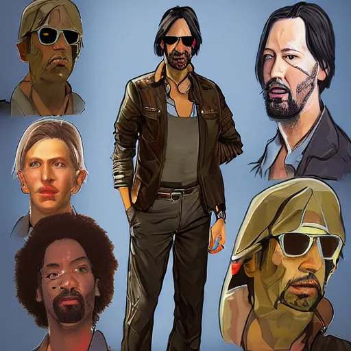 Image similar to keanu reevez in the art style of disco elysium