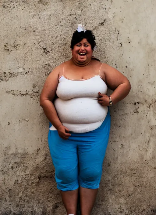 Prompt: close up portrait of a beautiful, chubby, 30-year-old woman from Cuba, happy, candid street portrait in the style of Mario Testino, award winning, Sony a7R