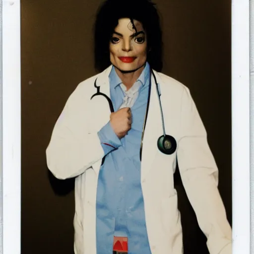 Image similar to polaroid photo of michael jackson dressed as an elderly doctor