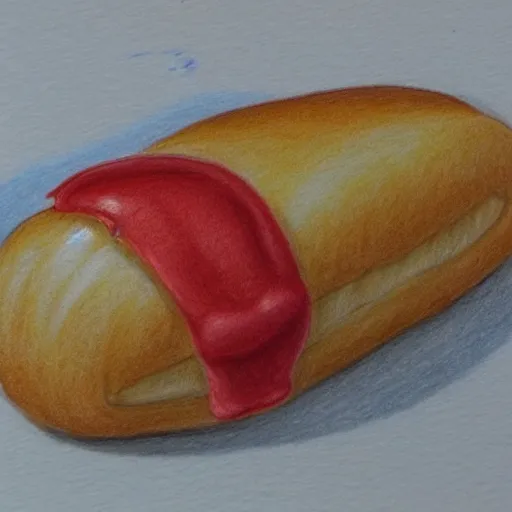 Image similar to hotdog floating, milk, lactose, colored pencil drawing